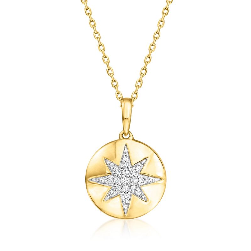 Ross-Simons Diamond Star Disc Pendant Necklace in 18kt Gold Over Sterling Size 16