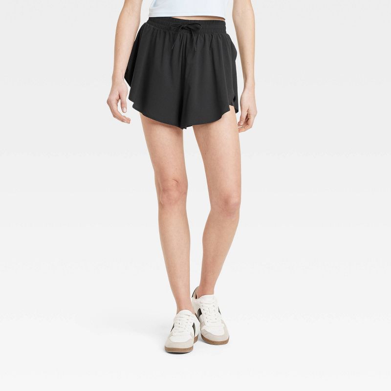 Women's Woven High-Rise Flutter Shorts 3" - All In Motion Black XL: Moisture Wicking, Quick Drying, Built-in Shorts