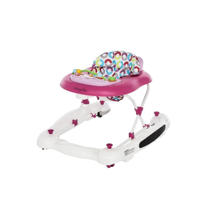 Dream On Me Go-Getter 2-in-1 Baby Walker & Walk-Behind – Adjustable Height, Padded Seat, Toy & Snack Tray, Supports up to 25 lbs, Pink
