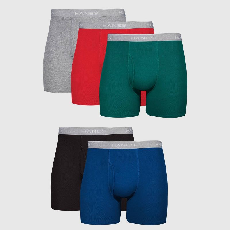 Hanes Men's Boxer Briefs 5pk - Red/Gray/Green M: Tagless, Breathable, Moisture Wicking, Lightweight Fabric