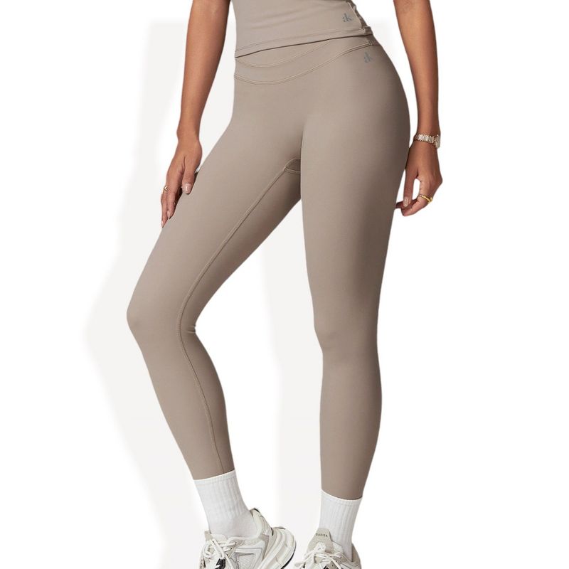 Anna-Kaci Active Women's High-Waisted Compression Leggings with Crossover Waistband - Small, Tan