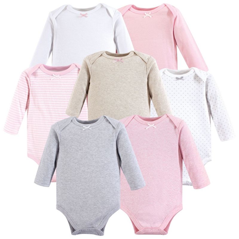 Hudson Baby Infant Girls Cotton Long-Sleeve Bodysuits 7pk, Girls Basic, 3-6 Months