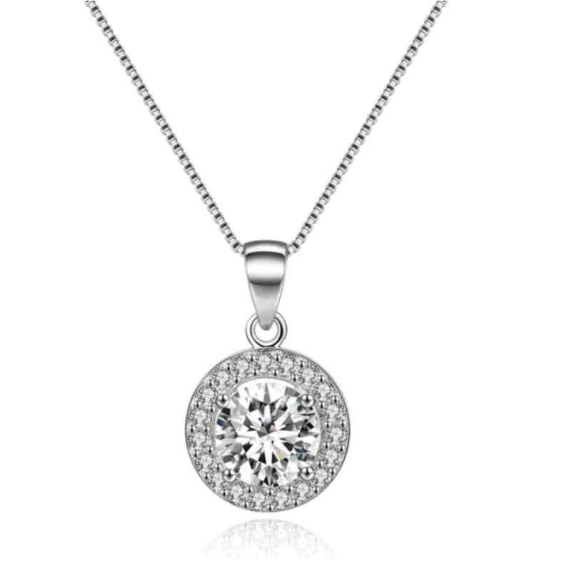 Hollywood Sensation Round Halo Crystal Pendant Necklace 16 Inches Silver