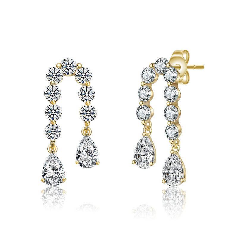 Guili 14K Gold Plated U-Shaped Drop Earrings with Clear Cubic Zirconia Feature a Sleek, Inventive Design for a Modern Look with Elegant Sparkle