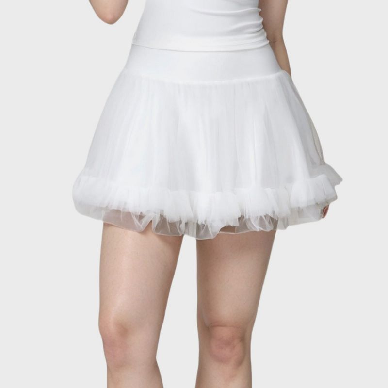 Anna-Kaci Active Women's Tulle Mini Skirt with Soft Lining and Layered Ruffle Hem for a Whimsical Ballet-Inspired Look - X Large, White