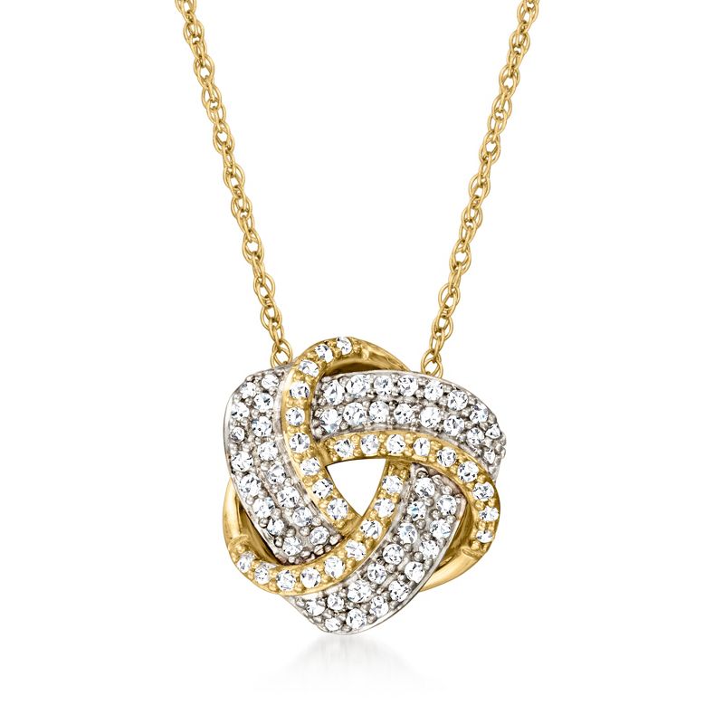 Ross-Simons 0.20 ct. t.w. Diamond Love Knot Pendant Necklace in 10kt Yellow Gold Size 16