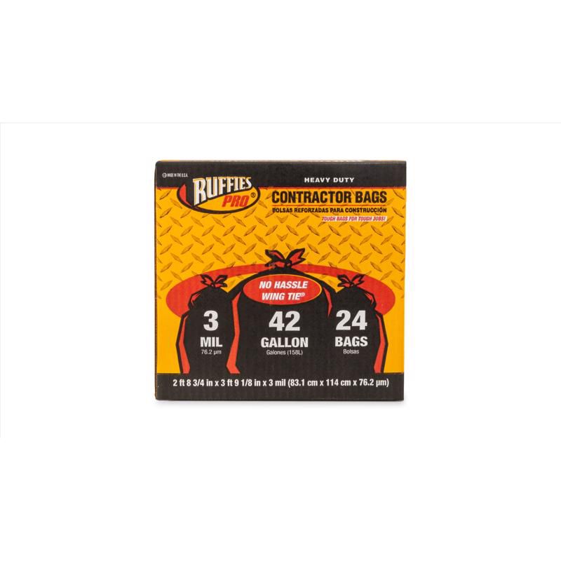 Ruffies - Contractor Bags - Wing Ties 24 pk 3 mil - 42 gal - Case of 4