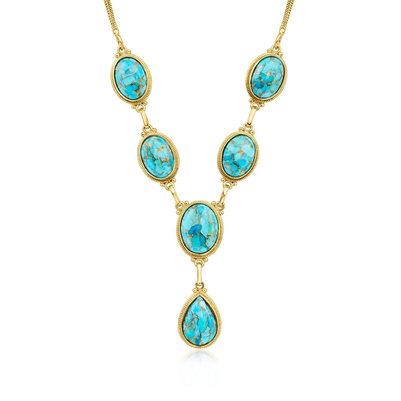 Ross-Simons Turquoise Y-Necklace in 18kt Gold Over Sterling Size 18