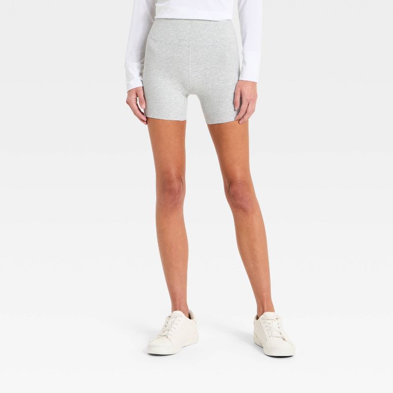 Women's High-Rise Cotton Balance Cotton Spandex Blend Bike Shorts 5" - All In Motion™ Hearther Gray S