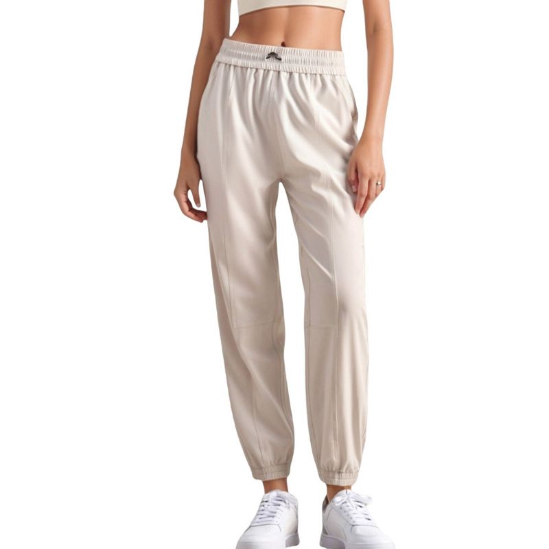 Anna-Kaci Active Women's High Waist Jogger Pants with Elastic Cuffs and Side Pockets - X Large, Light Beige