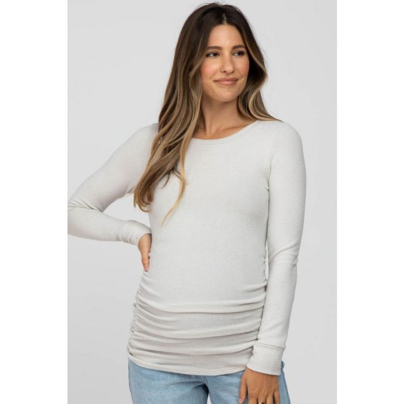 PinkBlush Cream Soft Knit Ruched Maternity Top Cream Medium