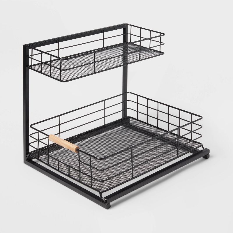 Two Tiered Metal Under Kitchen Sink Storage Organizer Black - Brightroom™