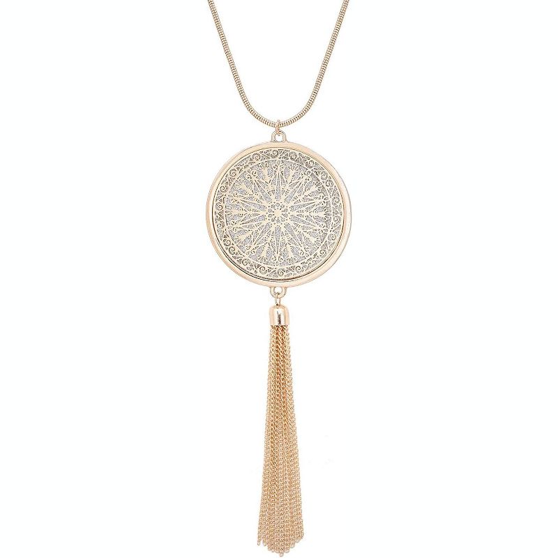 Long Necklaces for Woman Disk Circle Pendant Necklaces Tassel Fringe Necklace Set Statement Pendant