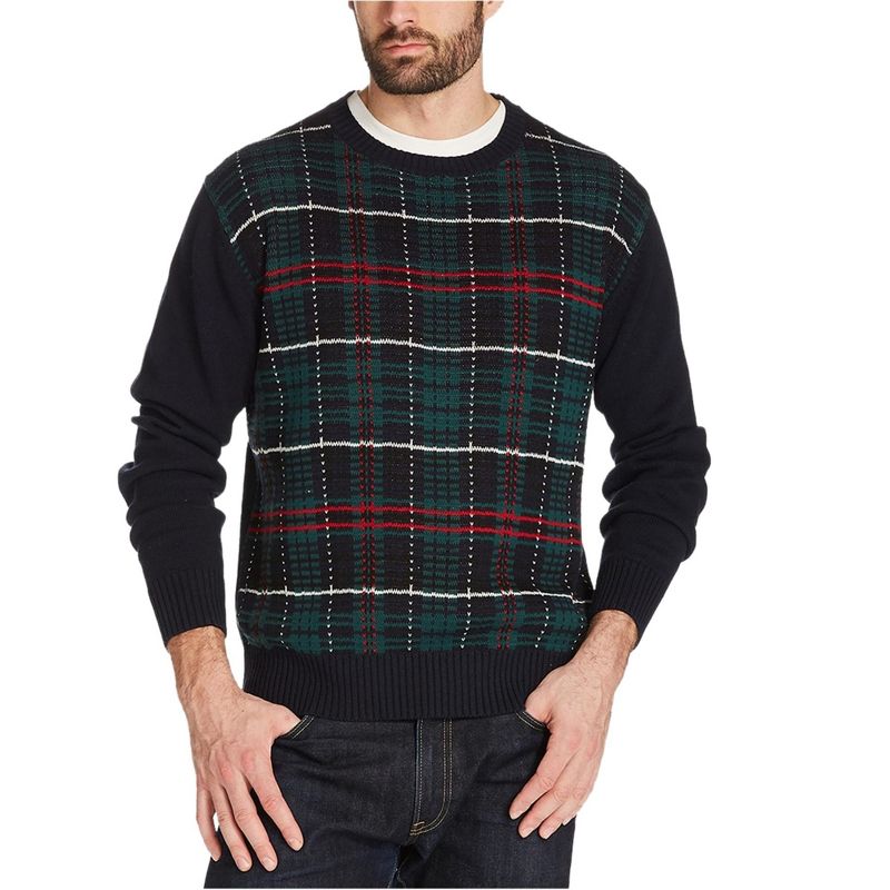 Weatherproof Mens Holiday Tartan Pullover Sweater, navy, Large