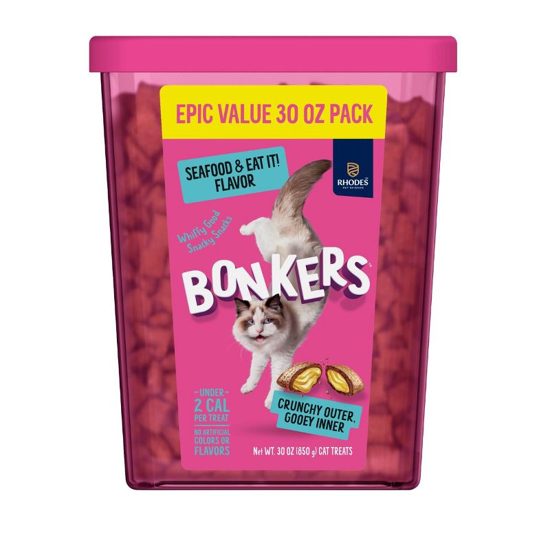 Bonkers Bites Seafood & Eat It Flavor Crunchy Cat Treats - 30oz