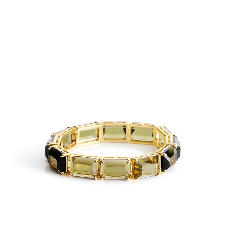 Vera Bradley Women's 14k Gold Plated Full Stone Stretch Bracelet Satin Gold with Subtle Green