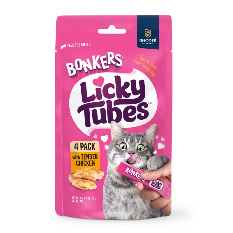 Bonkers Licky Tubes Chicken Flavored Wet Cat Treats - 4 Tubes