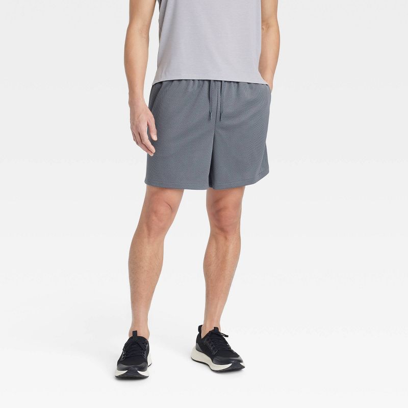 Men's 6" Mesh Shorts - All In Motion™ Dark Gray XL: Moisture Wicking, Quick Dry, Recycled Polyester, Side Pocket, Drawstring Waist