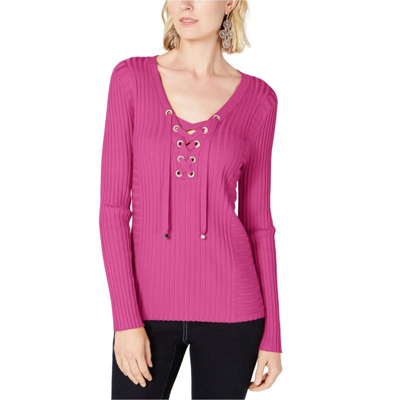 I.N.C International Concepts Womens Ribbed Rhinestone Pullover Sweater, pinkpop, X-Large