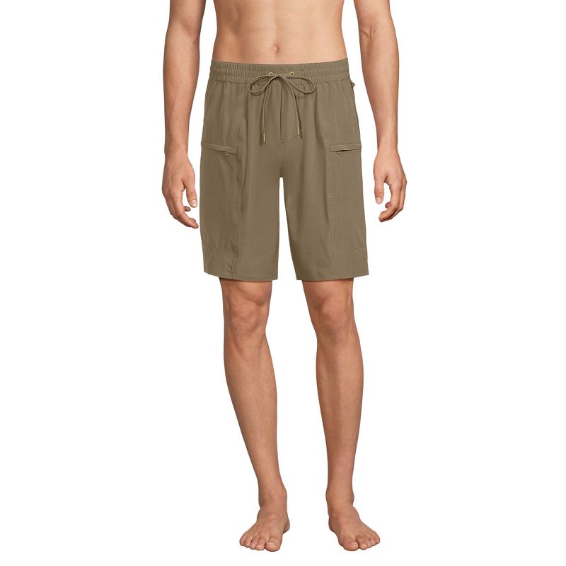 Lands' End Men's 9 Inch Packable Cargo Swim Shorts - Large - Rich Khaki