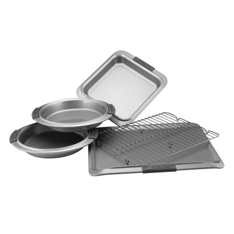 Anolon Advanced Bakeware 5pc Nonstick Set with Silicone Grips Gray: Baking Sheet Pan Set, Even-Heating, Oven-Safe