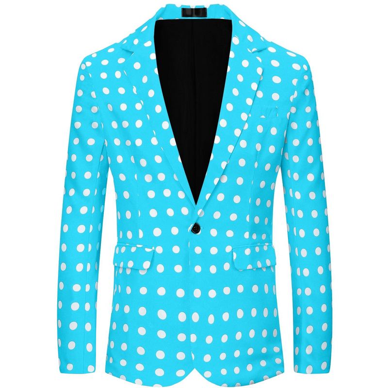 Lars Amadeus Men's Classic Slim Fit One Button Polka Dots Blazers Medium Blue