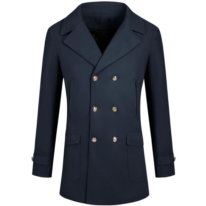 Lars Amadeus Men's Classic Winter Notched Collar Double Breasted Peacoat Small Navy Blue