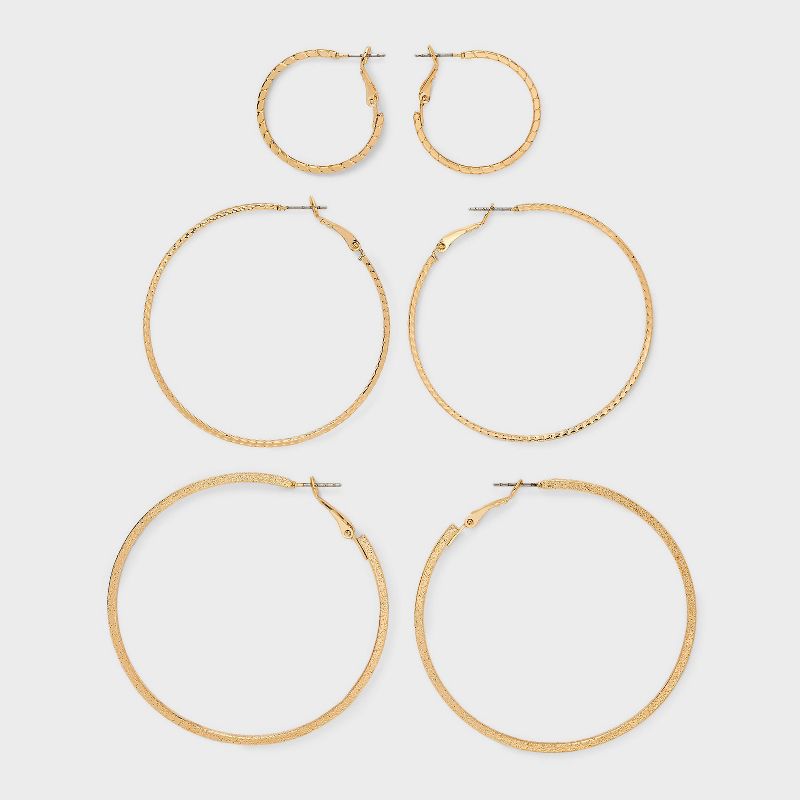 Classic Thin Hoop Earring Set 3pc - A New Day™ Gold