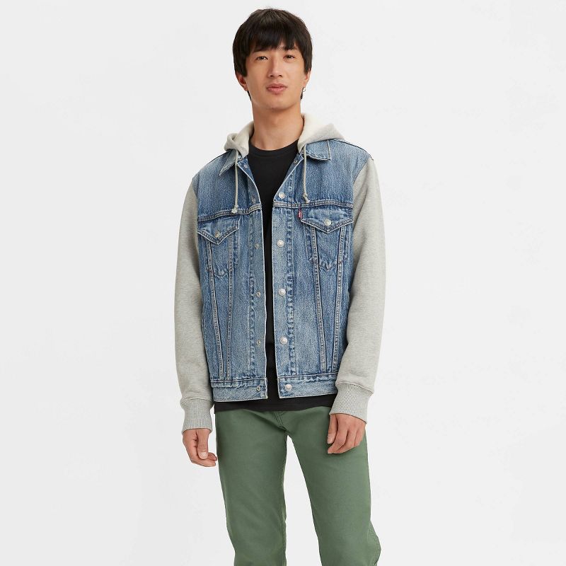 Levi's® Men's Hybrid Hoodie V Trucker Jacket - Blue M: Denim, Heavyweight Fabric