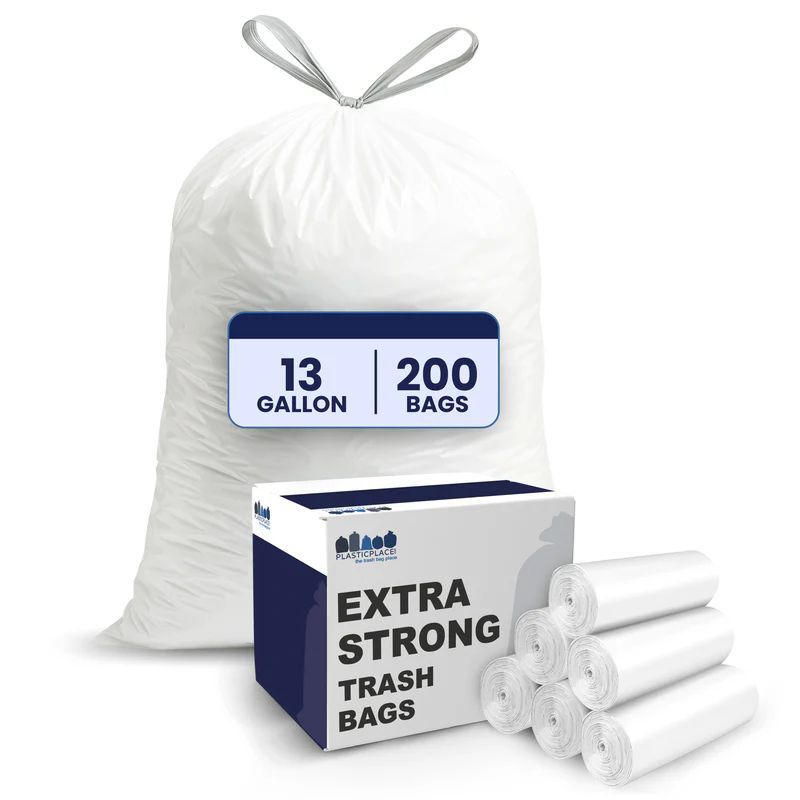 Plasticplace 13 Gallon White Trash Bags, 1.2 Mil, 24"x27'' (200 Count)