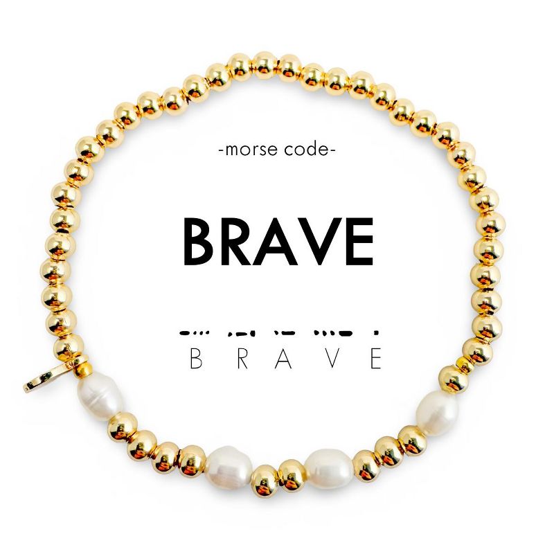 Morse Code Pearl & Gold Waterproof Beaded Bracelet | BRAVE - ETHICGOODS