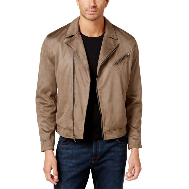 I.N.C International Concepts Mens Faux Suede Motorcycle Jacket, darktaupe, Large