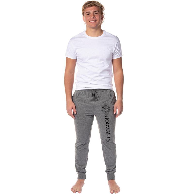 INTIMO Harry Potter Adult Mens Hogwarts Crest Collegiate Style Jogger Pajama Lounge Pants Medium Grey