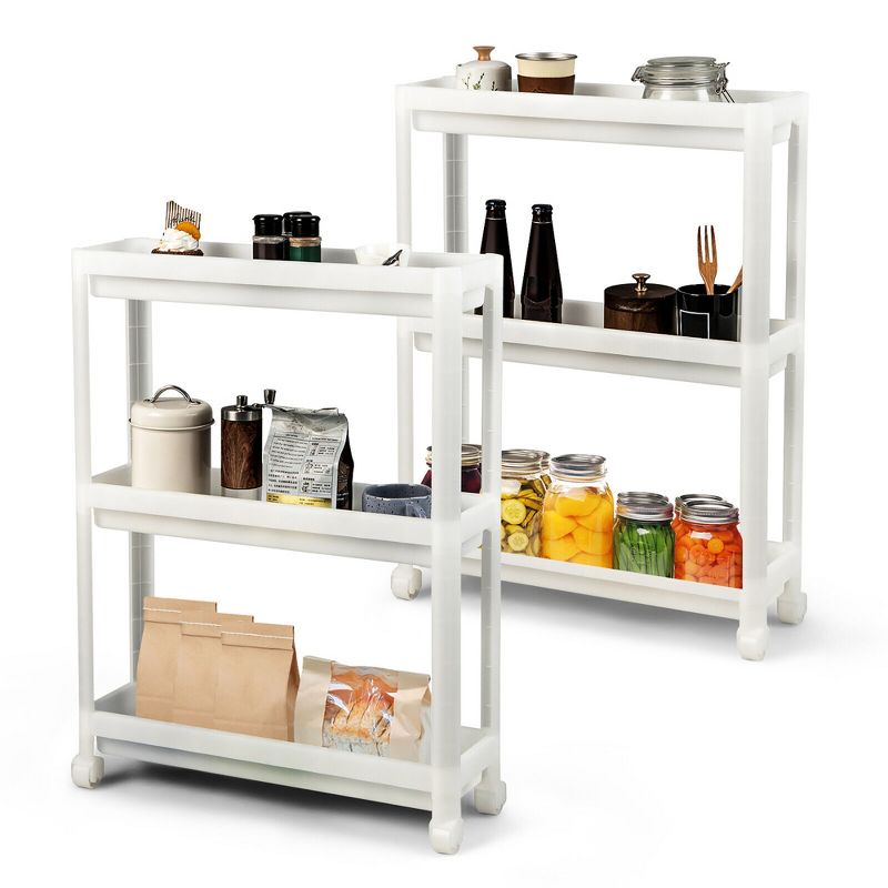 Costway 2PCS 3 Tier Slim Storage Cart Detachable Kitchen Organizer Rolling Utility Cart