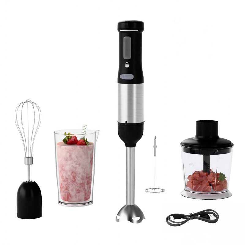 WHUTO Cordless Immersion Hand Blender, 5-in-1 Variable Speed blender handheld,Rechargeable with 2000mAh Battery, BPA-Free & Dishwasher-Safe