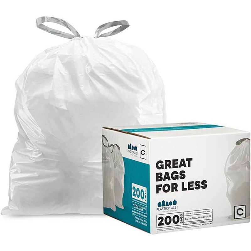 Plasticplace Trash Bags Compatible with simplehuman Code C (200 Count) 2.6-3.2 Gallon / 10-12 Liter 14.75" x 20