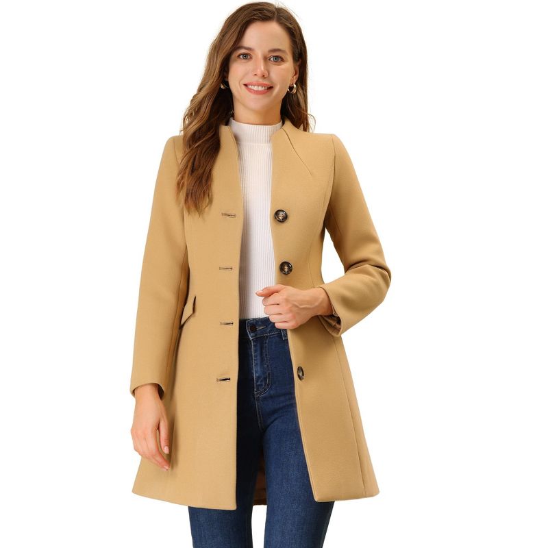 INSPIRE CHIC Women's Elegant Winter V Neck Single Breasted Long Overcoat Medium Khaki