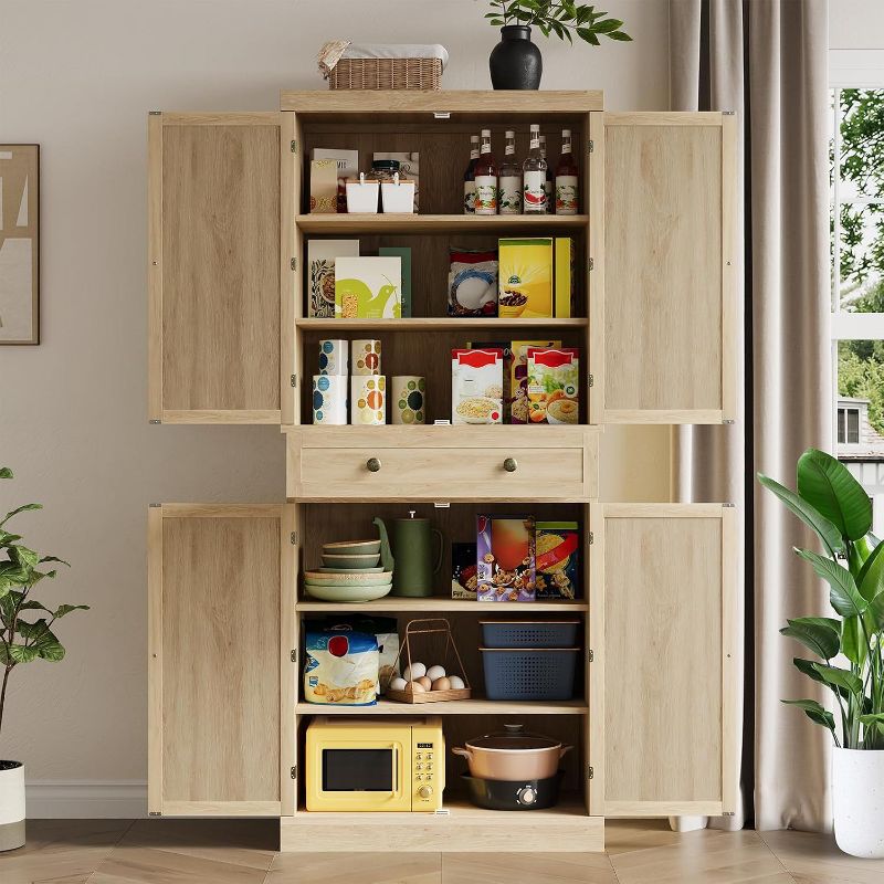 Acekool 72" Tall Woven Rattan Kitchen Pantry Cabinet with 4 Adjustable Shelves & Drawer – Versatile Storage for Kitchen, Dining & Living Rooms