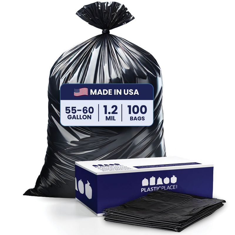 Plasticplace Trash Bags, 55-60 Gallon, Black (100 Count)