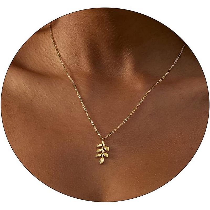 Dainty Gold Necklace - 14K Gold Plated Heart, Star & CZ Leaf Pendant, Everyday Minimalist Jewelry for Women