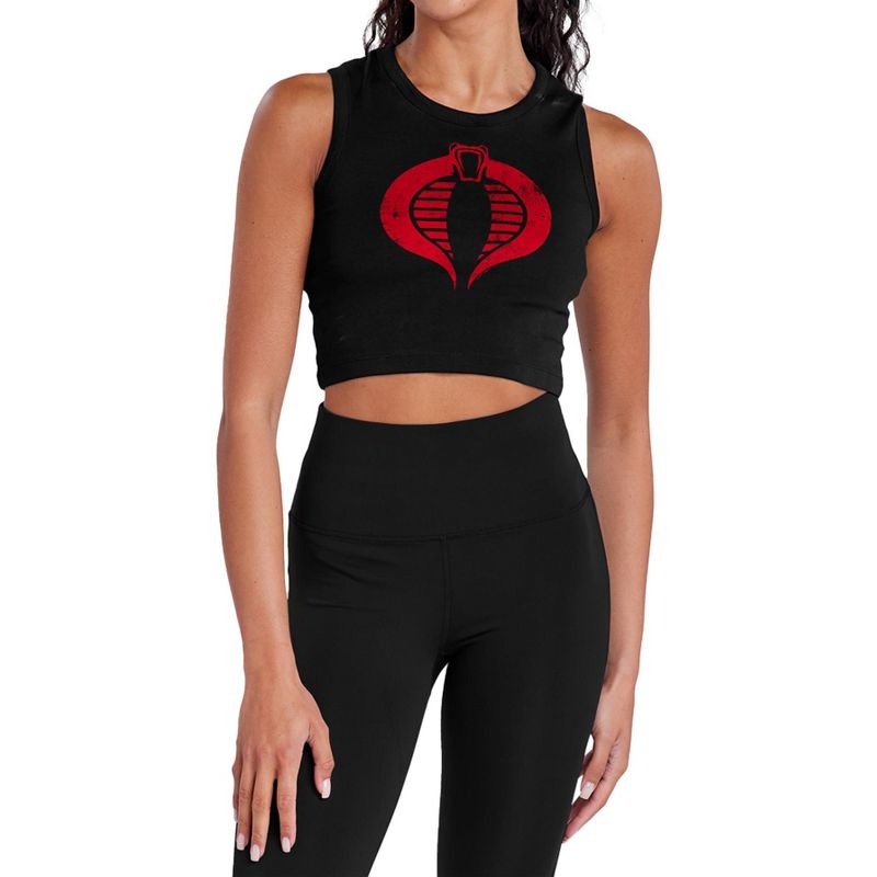 Women's G.I. Joe Cobra Logo Sleeveless Crop Top Tank Black X Large