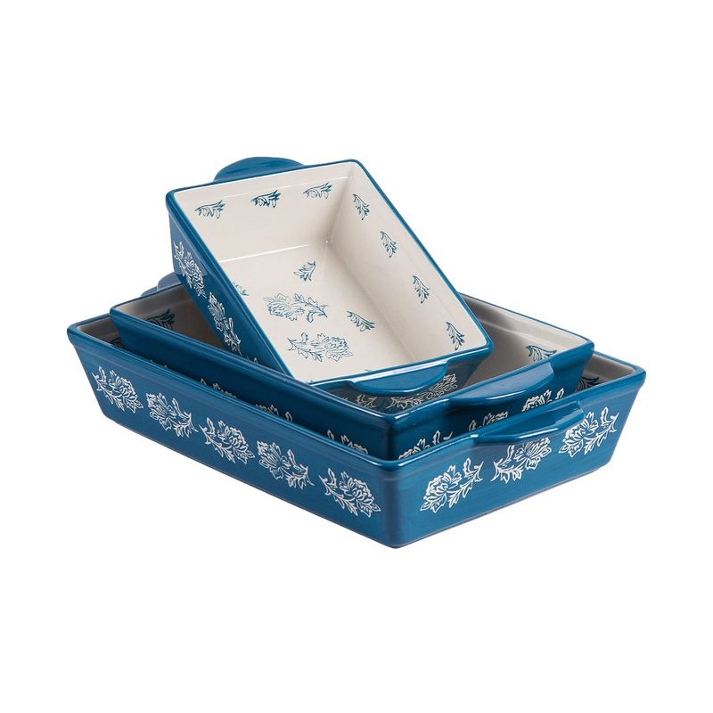 Itopfox 3-Piece Ceramic Baking Dish Set for Lasagna, Casseroles, Gratin & Desserts, Oven, Microwave & Freezer Safe, Rose Pattern Design