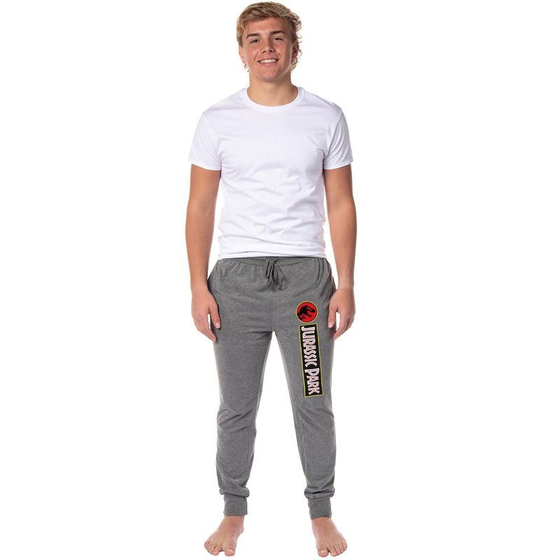 INTIMO Jurassic Park Mens' Dinosaur Film Movie Title Logo Sleep Jogger Pajama Pants Medium Grey