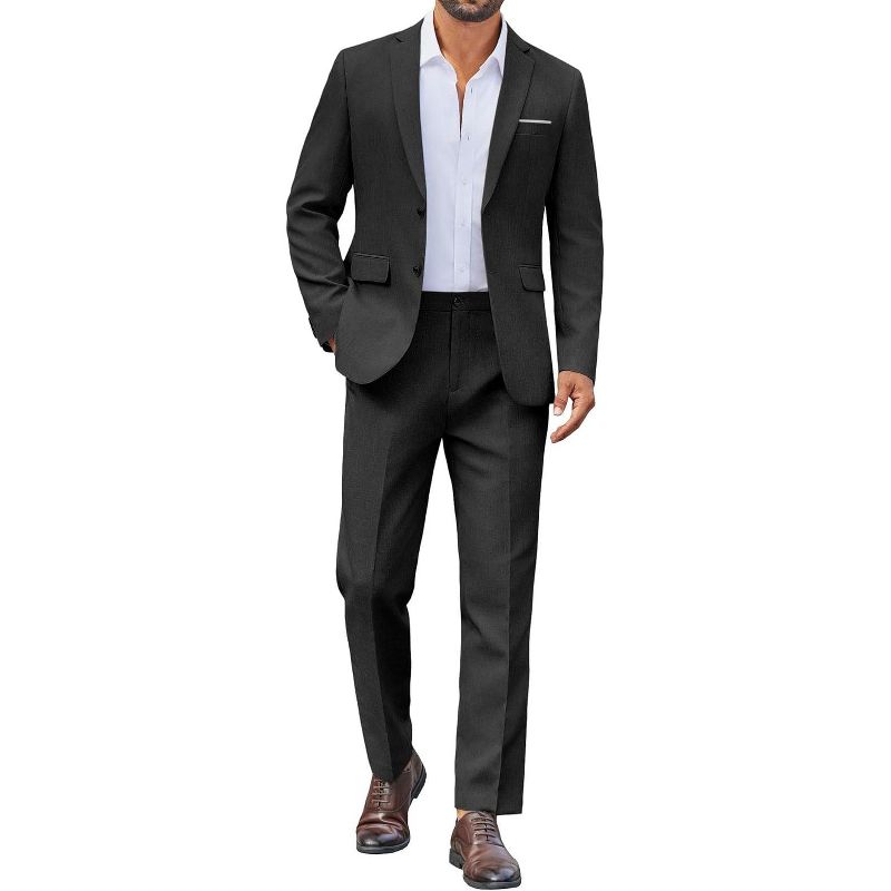 COOFANDY Mens Suit 2 Piece Suit Classic Fit Two Button Blazer Jacket Pants Set Business Wedding Party Suits for Men Black 42
