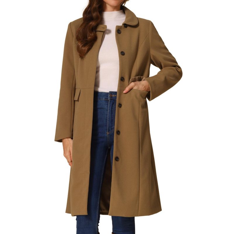 INSPIRE CHIC Women's Buttons Long Sleeve Pockets A-Line Casual Winter Collared Coats Small Brown