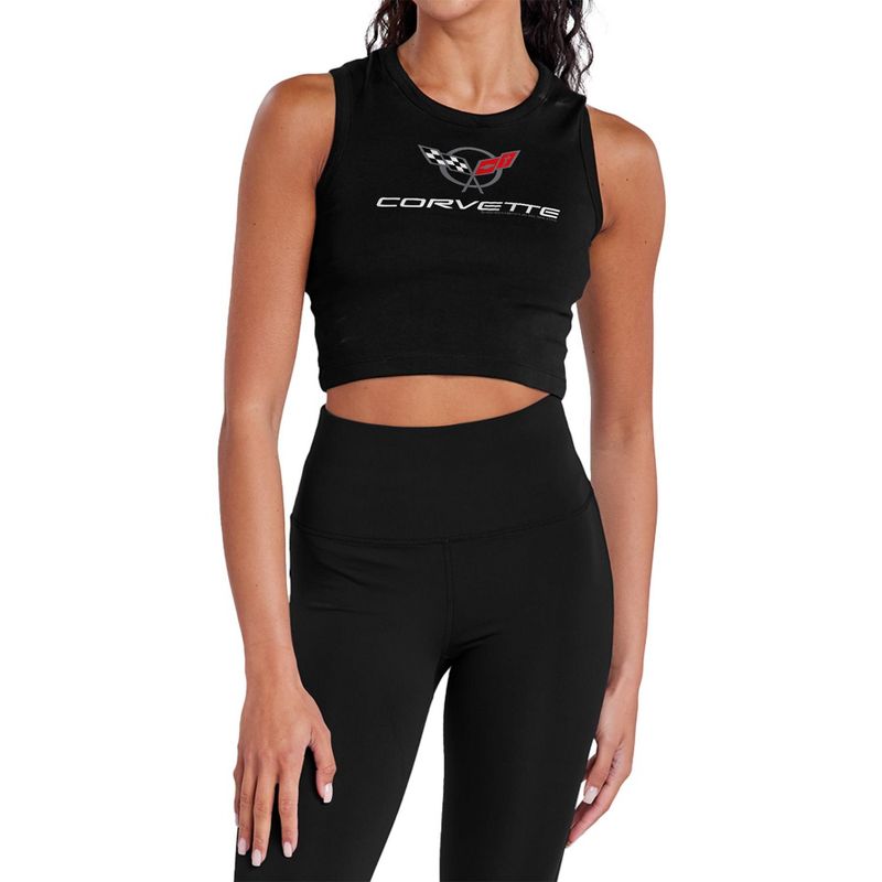 Women's Chevrolet Corvette Modern Emblem Sleeveless Crop Top Tank Black X Large