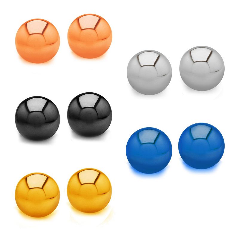 West Coast Jewelry Multicolor Ball Stud Stainless Steel Earring Set - (7mm Wide)