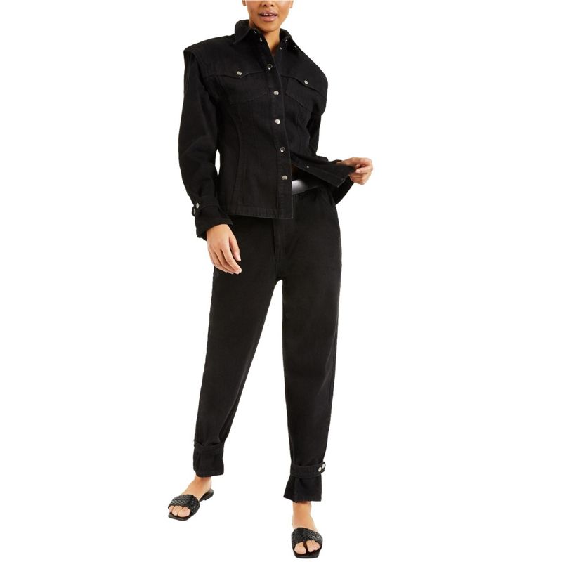 I.N.C International Concepts Womens Denim Jean Jacket, black, X-Large