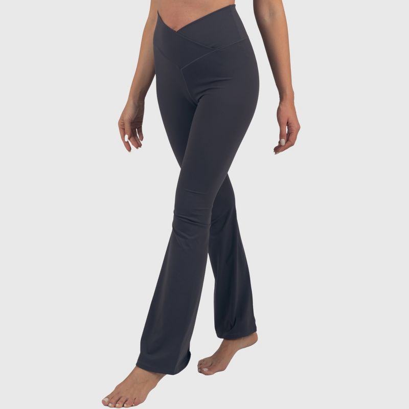 Alpine Swiss Leila Womens Flare Leggings High Waisted Crossover V Waist Buttery Soft Tummy Control Yoga Pants Not See Through Workout Bootcut Tights