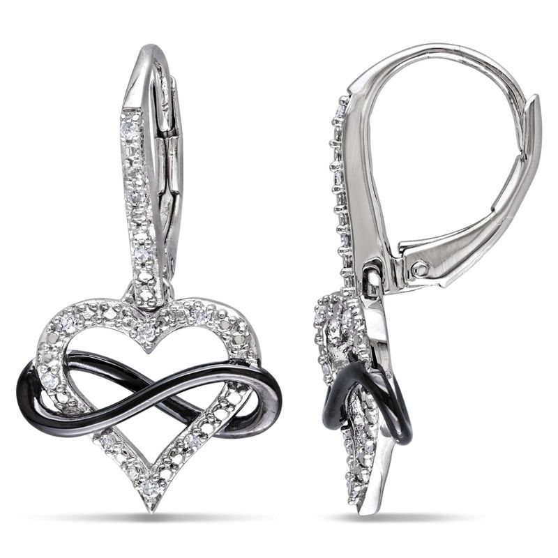EVERLY JEWELRY | Sterling Silver 1/10 CT Diamond TW LeverBack Earring Black Rhodium Plated